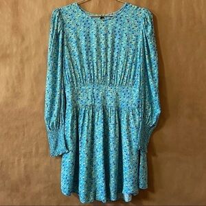 AFRM | Revolve Floral Puff Sleeve Smocked Back Cutout Dress Blue Ditsy Size M